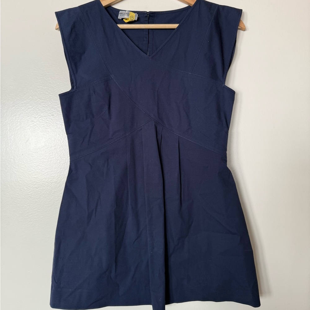 Philosophy Di Alberta Ferretti Navy Blue Cotton Tunic Tank Top